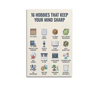 ODGYENGW Vintage Poster 16 Hobbies That Keep Your Mind Sharp Decorative Painting Canvas Wall Artworks Picture 24x36inch(60x90cm)