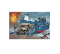 ODGYENGW Vintage WW2 Poster LCM 3 50ft Landing Craft & Jeep With Trailer Decorative Painting Canvas Wall Artworks Picture 24x36inch(60x90cm)