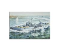 ODGYENGW WW2 Battleship Town-class Light Cruiser HMS Belfast Warship Decorative Painting Canvas Wall Artworks Picture 24x36inch(60x90cm)