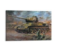 ODGYENGW WW2 Vintage Tanks Poster Soviet T-34 Medium Tanks Decorative Painting Canvas Wall Artworks Picture 12x18inch(30x45cm)