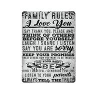 ODHHGDF Rustic Metal Tin Sign Family Rules Art Prints Vintage Artwork Motivational Sayings Wall Decor Positive Thinking Poster For Family Members Room Home Office Wall Art 12x16 Inch