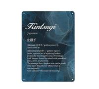 ODHHGDF Rustic Metal Tin Sign Kintsugi Definition Print Wall Art Home Office Decor Japanese Kintsukuroi Definition Painting Poster 12x16 Inch