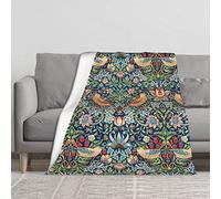 ODHHGDF William Morris Strawberry Thief Flannel Blanket Flowers Boho Fleece Throw Cozy Soft Lightweight Novelty Blankets for Bed Couch Travel Decor Gifts All-Seasons Non-Shedding 60"X50"
