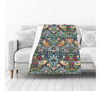 ODHHGDF William Morris Strawberry Thief Flannel Blanket Flowers Boho Fleece Throw Cozy Soft Lightweight Novelty Blankets for Bed Couch Travel Decor Gifts All-Seasons Non-Shedding 50"X40"