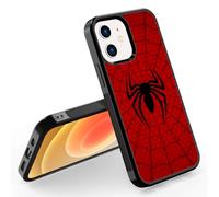Odhtst Red Spider Phone Case Compatible with iPhone 12 Mini - Shockproof Protective Designer Cute Cool Cover Black Phone Case for Man Boy Women Girls Child (5.4In - White Red Web)