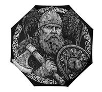 Odin God Vikings Ravens 3 Folding Portable Umbrellas for Rain Windproof Compact Travel Umbrella Manual
