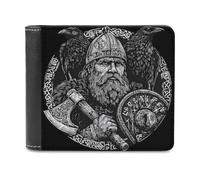 Odin God Vikings Ravens Men's Leather Wallet Bifold Purse Card Holder Slim Money Clip Single-Sided Print