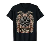 Odin Huginn Muninn Ravens Knotwork Vegvisir Norse T-Shirt