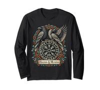 Odin Huginn Muninn Ravens Norse Vegvisir Viking Retro Long Sleeve T-Shirt