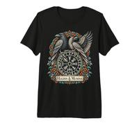 Odin Huginn Muninn Ravens Norse Vegvisir Viking Retro Premium T-Shirt
