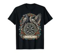 Odin Huginn Muninn Ravens Norse Vegvisir Viking Retro Value Graphic T-Shirt