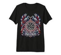 Odin Huginn Muninn Ravens Red White Blue Vegvisir Norse Art Premium T-Shirt