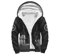 Odin Raven 3D Printed Zip Men's Winter Jacket, Nordic Warm Viking Wolf Sherpa Wool Hoodie, Soft Outdoor Outerwear(Wolf,3XL)