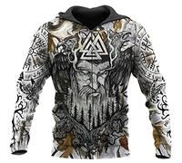 Odin Raven Long Sleeve Sweatshirt 3D Printing Men's Viking Tattoo Hoodie Oversized Pullover Retro Nordic Jacket,Valknut Zip Hoodie,L