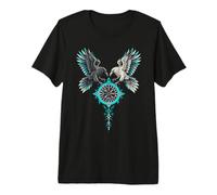 Odin Ravens Teal Vegvisir Norse Mythology Huginn & Muninn Premium T-Shirt