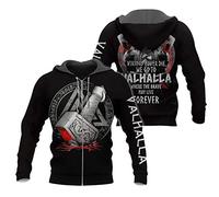 Odin Thor Hammer Viking Tattoo Men's Sweatshirt, Valhalla Long Sleeve Hoodie Fall Casual Pullover Jacket,Zip Hoodie,XXL