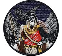 Odin with Hugin & Munin Sew on Patch - Viking God Iron on Patches from Norse Mythology - Upgrade Clothing Designer Patches for Jackets, Jeans, Backpacks, Hats, Shirts - 80X80 mm
