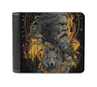 Odin Wolf Myth Men's Leather Wallet Bifold Purse Card Holder Slim Money Clip Single-Sided Print