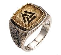 Odin's Knot Valknut Ring for Men Two Tone 925 Sterling Silver Viking Runes Dragon Sword Ring Norse Jewellery Size P 1/2 Adjustable