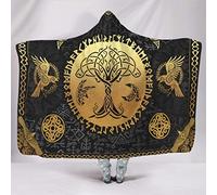 Odin's Raven And Tree Of Life Hooded Blanket Warm Cozy Extra Soft Sherpa Throw Blanket Plush Fleece Blanket Wearable Blanket Hoodie Blanket For Women And Men ( Color : A , Size : 80x60in/150x200cm )