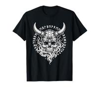Odin's Ravens Viking Skull Horned Helmet Runic Lore T-Shirt