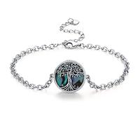 Odinstone 925 Sterling Silver Tree of Life Bracelet, Women's Adjustable Bracelet, Abalone Shell Jewellery Birthday Gifts for women Girls with chain 18 + 5 cm Adjustable
