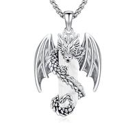 Odinstone Dragon necklace Crystal Dragon Viking Pendant White Crystal Silver Gothic jewellery Gift Men Women