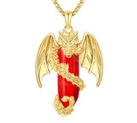 Odinstone Dragon necklace Crystal Gold Dragon Viking Pendant Red Crystal Gold-plated Gothic jewellery Gift Men Women