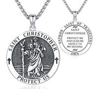 Odinstone Saint Christopher Necklace Sterling Silver Protection Pendant Medallion St. Christopher Protect us Amulet Jewellery Gifts for Men Women