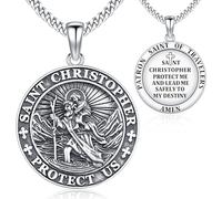 Odinstone St Christopher Necklace for Men Women 925 Sterling Silver Saint Christopher Pendant Patron Protect Us Jewellery Catholic Gifts Round Protection Amulet Christian Gift
