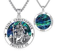 Odinstone St Christopher Necklace Men 925 Sterling Silver Saint Christopher Pendant Women Patron Protect Us Jewellery Catholic Gifts Round Protection Amulet Christian Gift