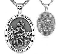 Odinstone St christopher Necklace Saint Christopher Pendant for Men 925 Sterling Silver Protect Us Medal Protection Amulet Catholic Jewelry Religious Gift for Women Boys Oval Patron Necklaces