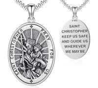 Odinstone St christopher Necklace Saint Christopher Pendant for Men 925 Sterling Silver Protect Us Medal Protection Amulet Catholic Jewellery Religious Gift for Women Boys Patron Necklaces
