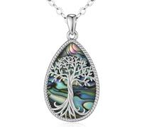 Odinstone Tree of Life Necklace, 925 Sterling Silver Family Tree of Life Pendant for Women, Abalone Shell Tree of Life Jewellery Mothers Day Anniversary Birthday Gifts for Women