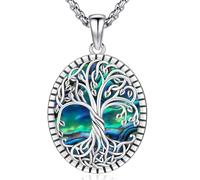 Odinstone Tree of Life Necklace 925 Sterling Silver Oval Family Tree Pendant Abalone Shell Celtic Jewellery Mothers Day Anniversary Birthday Gifts for Women Mother Mom