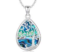 Odinstone Tree of Life Necklace 925 Sterling Silver Teardrop Family Tree Pendant Abalone Shell Celtic Jewellery Mothers Day Anniversary Birthday Gifts for Women Mother Mom