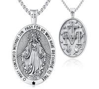 Odinstone Virgin Mary Necklace Holy Medal 925 Sterling Silver Catholic Necklace Guadalupe Pendant Religious Jewellery Gift for Women Ladies Men