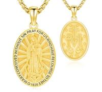 Odinstone Virgin Mary Necklace Holy Medal Sterling Silver Gold-Plated Catholic Necklace 18K Gold Guadalupe Pendant Religious Jewellery Gift for Women Ladies Men