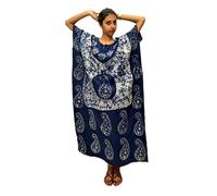 Odisha Bazar Women's Cotton Caftan Nighty Batik Kaftan Maxi Dress Free Size Blue,White