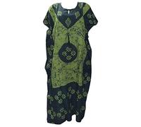 Odishabazaar Women's Indian Cotton Batik Paisely Floral Printed Kaftan Dress - Multi -