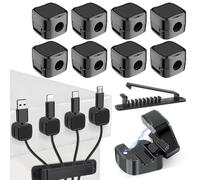 OdiuK 8+1PCS Magnetic Cable Holder Adjustable Cord Organizer Holder, Self Adhesive Magnetic Desk Cable Clips Hide Cable Tidy Clips, Desk Cable Management for Home Office Charging Cables HDMI USB,Black