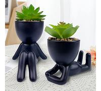 ODIWEN 2 PCS Mini Fake Succulents Mini Artificial Succulent Desk Plant in Pots, Artificial Plants with Creative Human Shape Pots, Decorative Fake Succulent Faux Plastic Plant Indoor