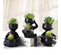 ODIWEN 3 PCS Mini Fake Succulents Mini Artificial Succulent Desk Plant in Pots, Artificial Plants with Creative Human Shape Pots, Decorative Fake Succulent Faux Plastic Plant Indoor