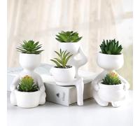 ODIWEN 3PCS Mini Fake Succulents Mini Artificial Succulent Desk Plant in Pots, Artificial Plants with Creative Human Shape Pots, Decorative Fake Succulent Faux Plastic Plant Indoor