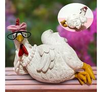 ODIWEN White Rooster Figurine, Chicken Decoration, Resin Rooster Statue