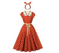 Odizli 1950s Dresses for Women 1940s 40s 50s Vintage Rockabilly Elegant 1960s Retro Style Ladies Fancy Summer Cap Sleeve Polka Dot Midi Swing A Line Wedding Guest Cocktail Tea Dress Red S