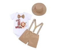 Odizli 1st Birthday Outfit Boys Baby Safari Wild One Jungle Lion Animal Short Sleeve Romper+Suspenders Shorts +Hat First 1 Year Old Birthday Gifts Cake Smash Photo Shoot Clothes Khaki 1 12-18 Months