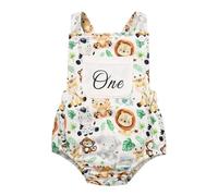 Odizli 1st Birthday Outfit Boys Baby Summer Sleeveless Safari Wild One Jungle Theme Lion Animal Romper Bodysuit First 1 Year Old Birthday Gifts Cake Smash Photo Shoot Clothes Beige 12-18 Months