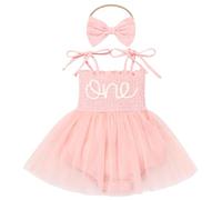 Odizli 1st Birthday Outfit Girl Baby Summer Spaghetti Straps Boho One Embroidered Tulle Romper Dress+Headband First 1 Year Birthday Gifts Cake Smash Photo Shoot Clothes Pink 12-18 Months