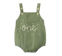 Odizli 1st Birthday Outfit Girl Boys Girls Baby Summer Sleeveless Boho One Letter Print Corduroy Romper Overalls Bodysuit First 1 Year Birthday Gifts Cake Smash Photo Shoot Clothes Green 12-18 Months